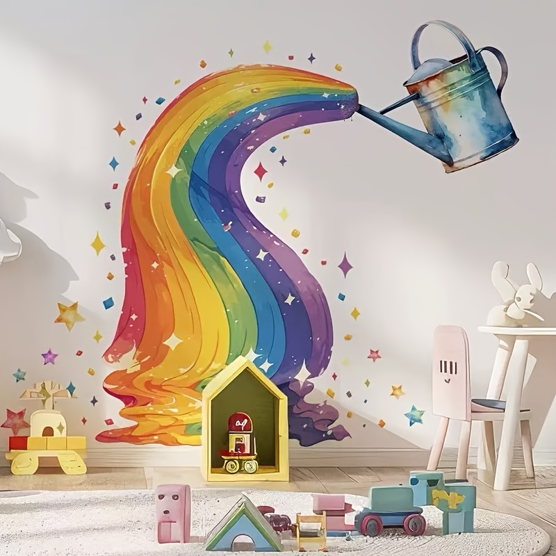 1pc Cartoon Painted Rainbow Kettle Wall Sticker, Room Bedroom Home Decor Decal, Self-adhesive Sticker For Porch, Kitchen, Entryway, And Room Wall Decoration