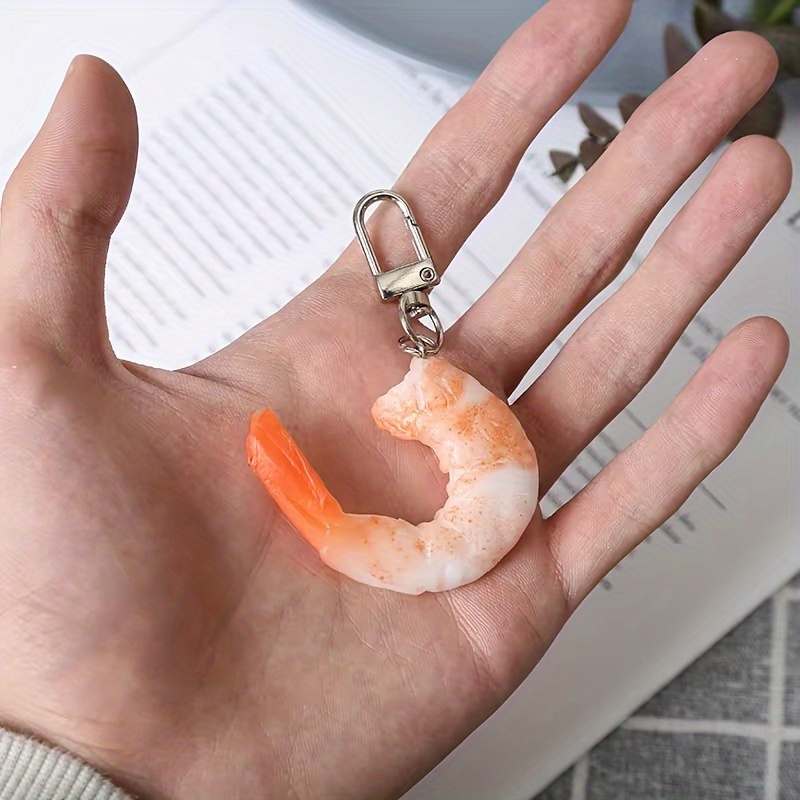 

1pc, Shrimp-shaped Resin Keychain, Metal & Resin, Punk Style, Fashionable Simulated Food Pendant, Women's Keyring, Keychain For Back-to-school, Climbing Clasp, Decorative Accessory