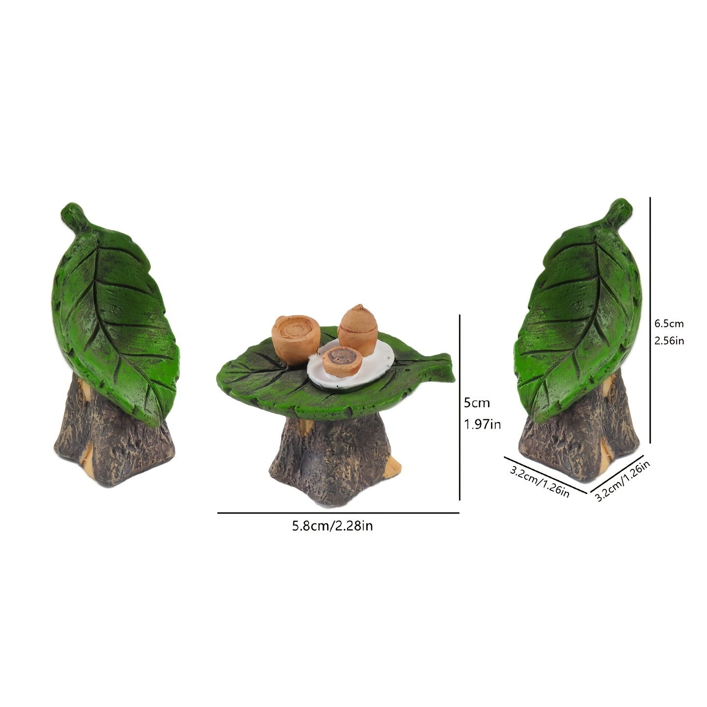 TEMU 3pcs Set Of Mini Leaf Table And Chair Resin Ornaments, Suitable For Moss Micro Landscape, Succulent Potted Plants, Fairy Tale Cottage Scenes,