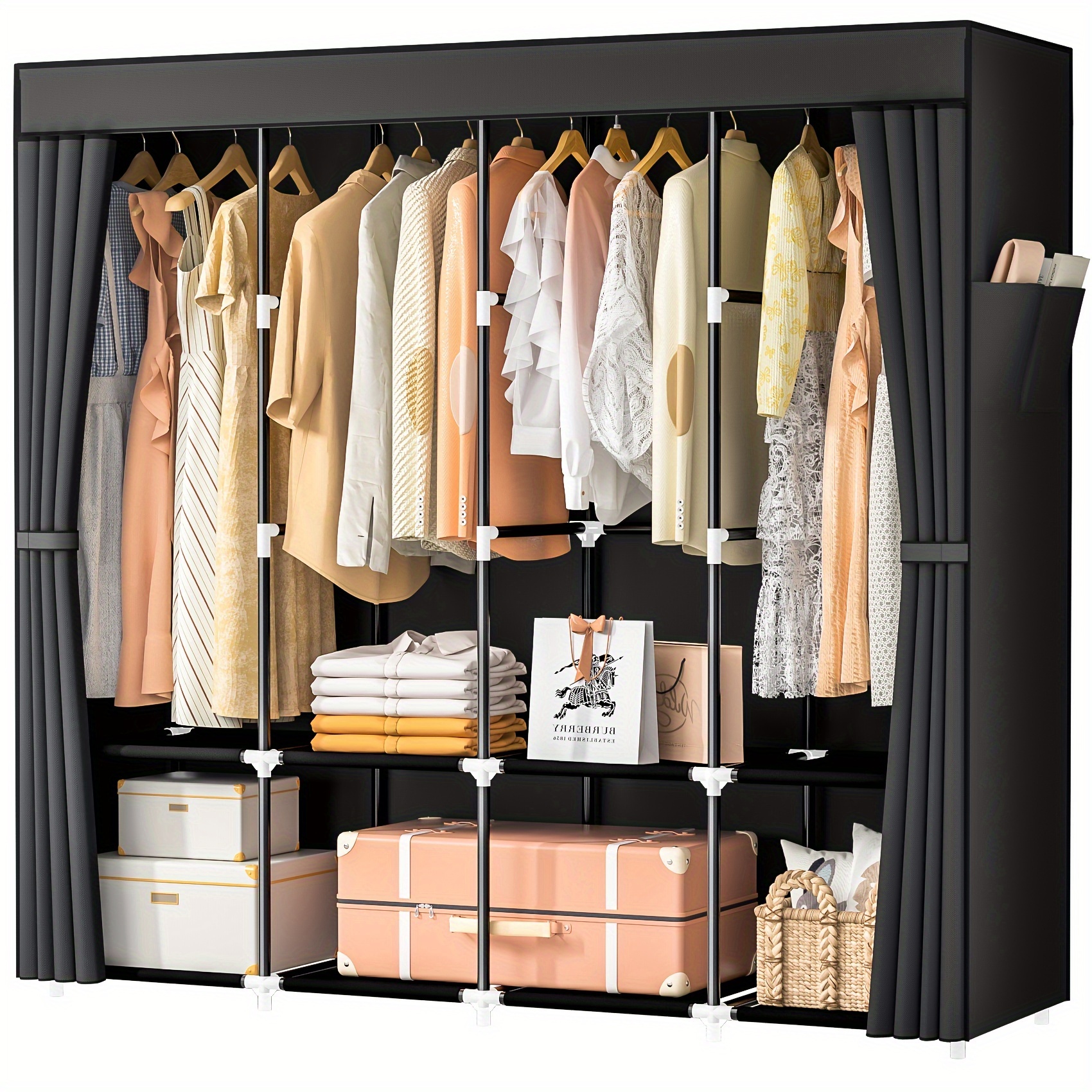 

1pc Freestanding Closet Organizer - , 4 Hanging , 8 Shelves, 2 - , , Spacious For Clothing