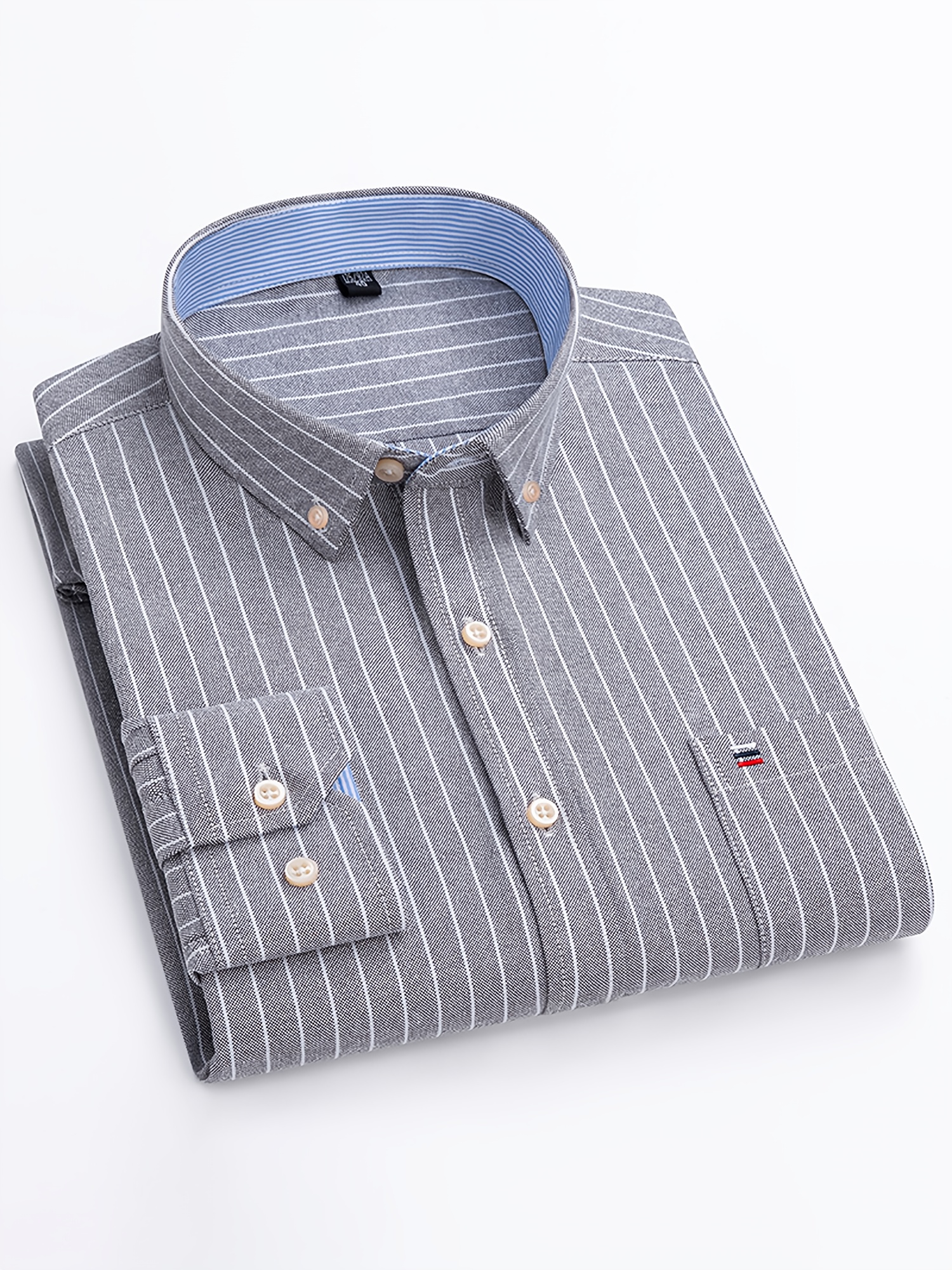 Classic Men'S Striped Oxford Shirt with Long Sleeves And Pockets, Available in Various Colors