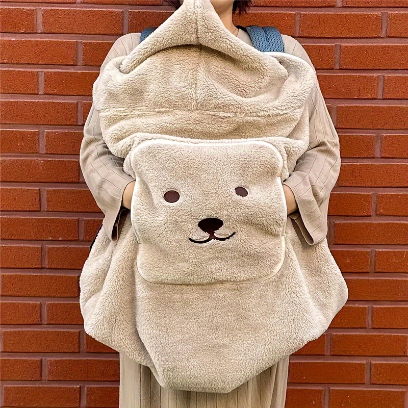 Image of A Cute And Warm Teddy Bear Bib Blanket—soft And Cozy, Adorable And Soothing, Perfect For Relaxing At Home—khaki/, Suitable For Autumn And Winter