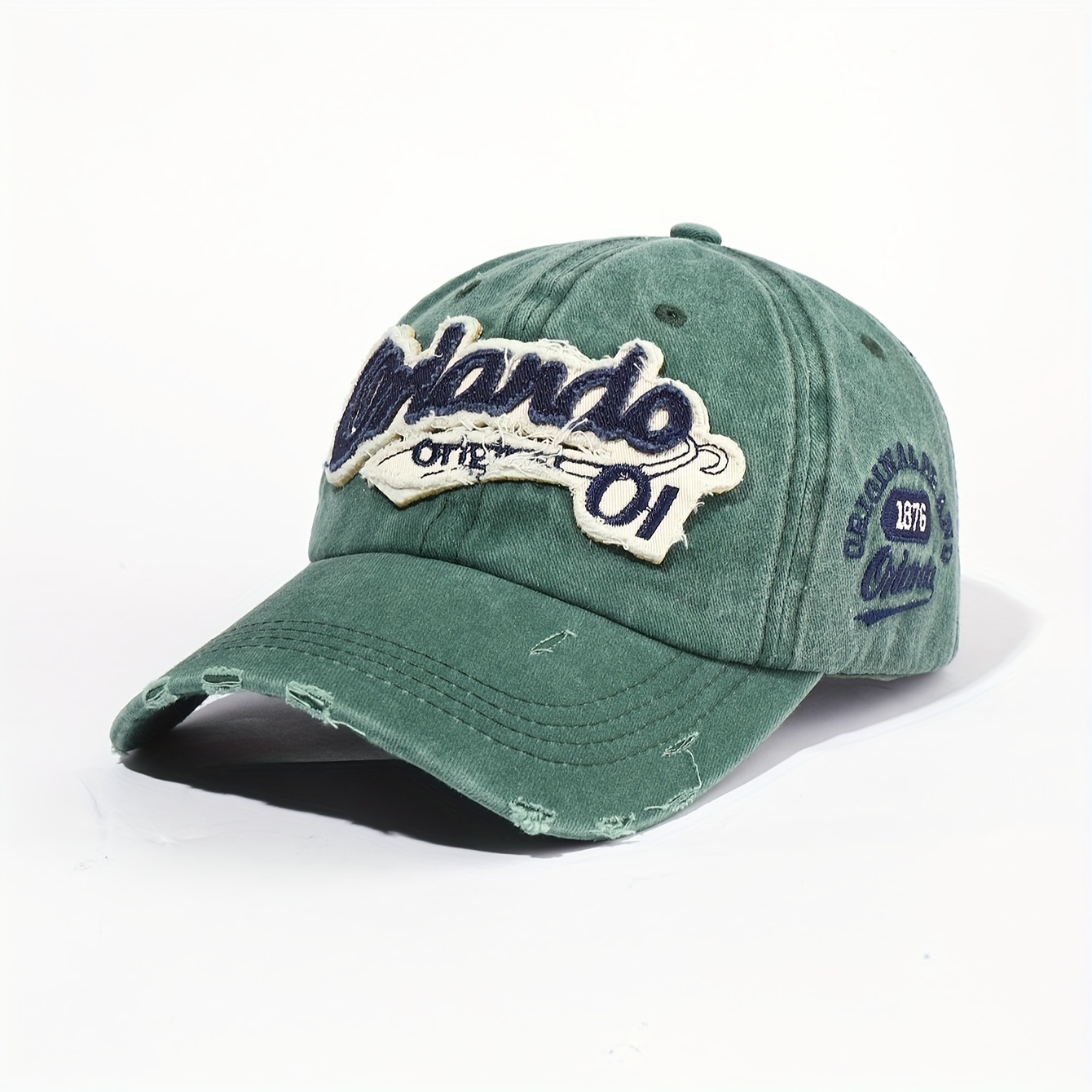 

Orlando Letter Patch Baseball Cap Vintage Green Washed Distressed Dad Hats Trendy Adjustable Sports Hat For Women Men