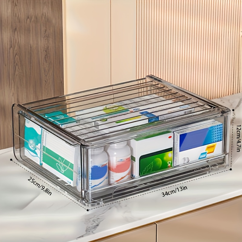 Image of A Transparent Medicine Storage Box With Drawers - A Clear Organizer For Home Use, Suitable For Pills, Creams, Etc. - Easy To Assemble, Space- Design For Bathrooms Or Bedrooms