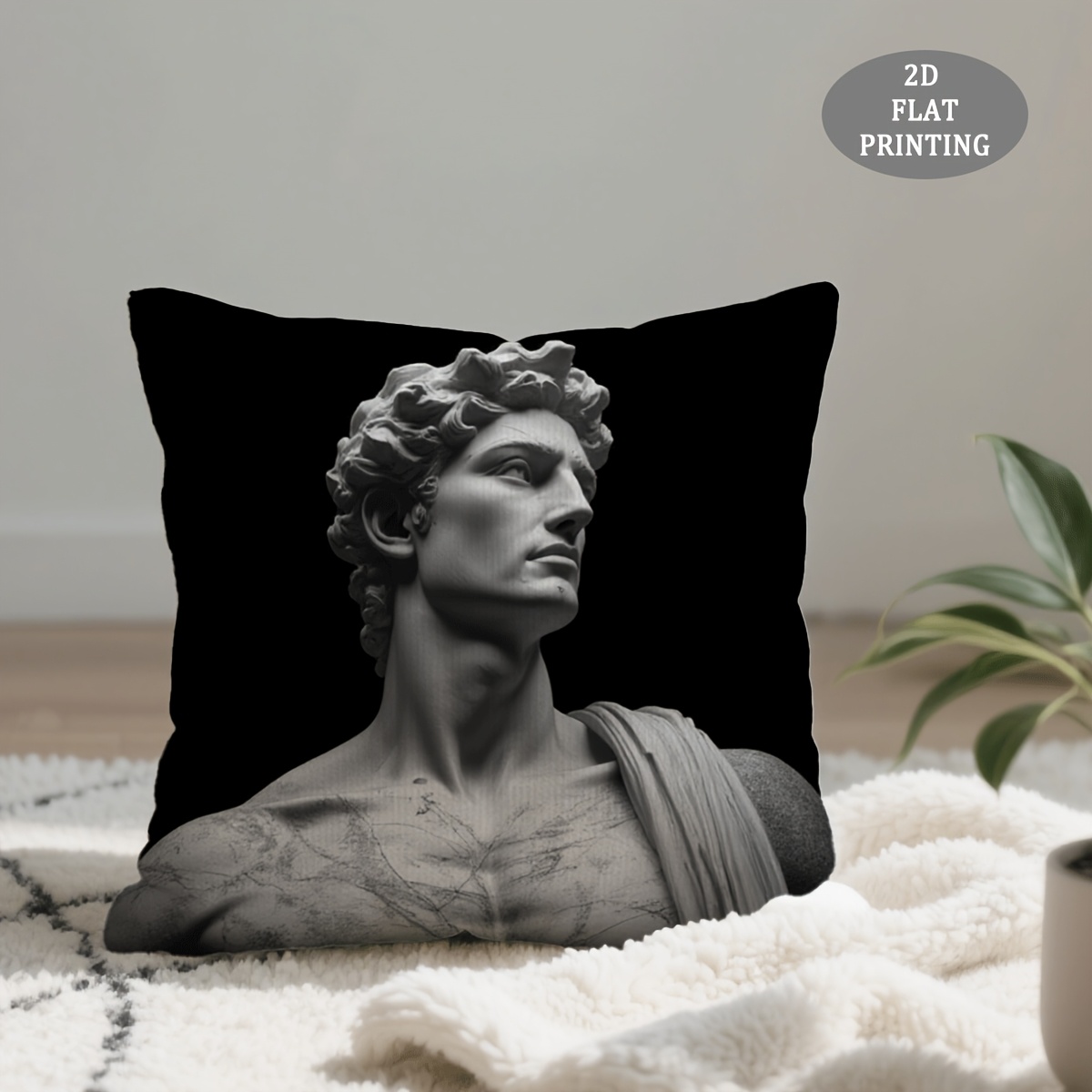 TEMU 1pc, Throw Pillow Covers, Ancient Greek Statue Style Pillow Covers, Patterned Short Plush Pillow Covers, Suitable For Home Decoration, (18x18