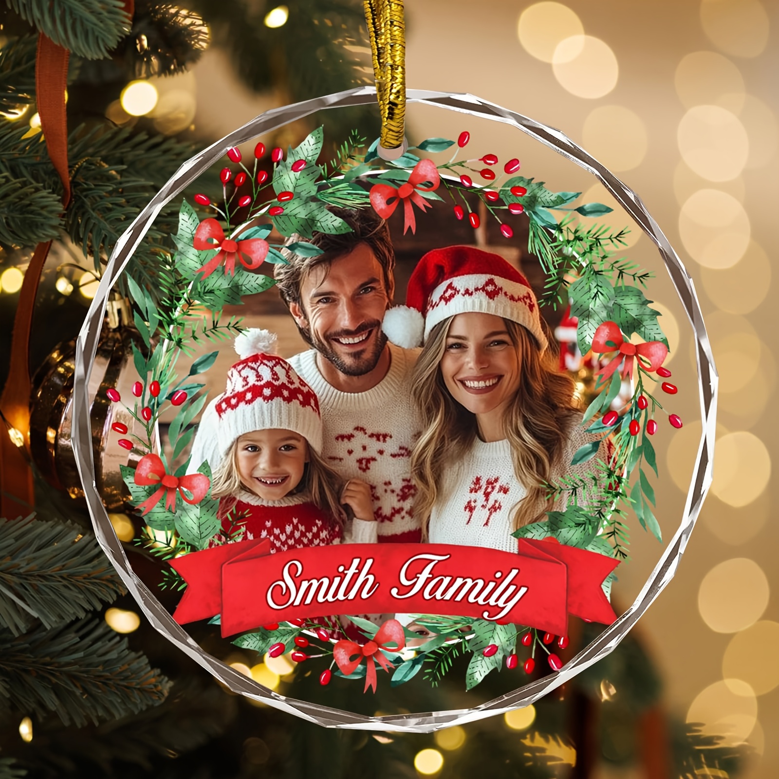 TEMU 2d Flat, Personalized Custom Christmas Ornaments Featuring Family Photos And Names, Acrylic Decorations, Crystal Accessories, Christmas Hanging