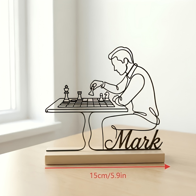 TEMU Adornos de escritorio personalizados de de ajedrez, de escritorio de silueta de maestro de ajedrez personalizados, adornos de hobby de base,