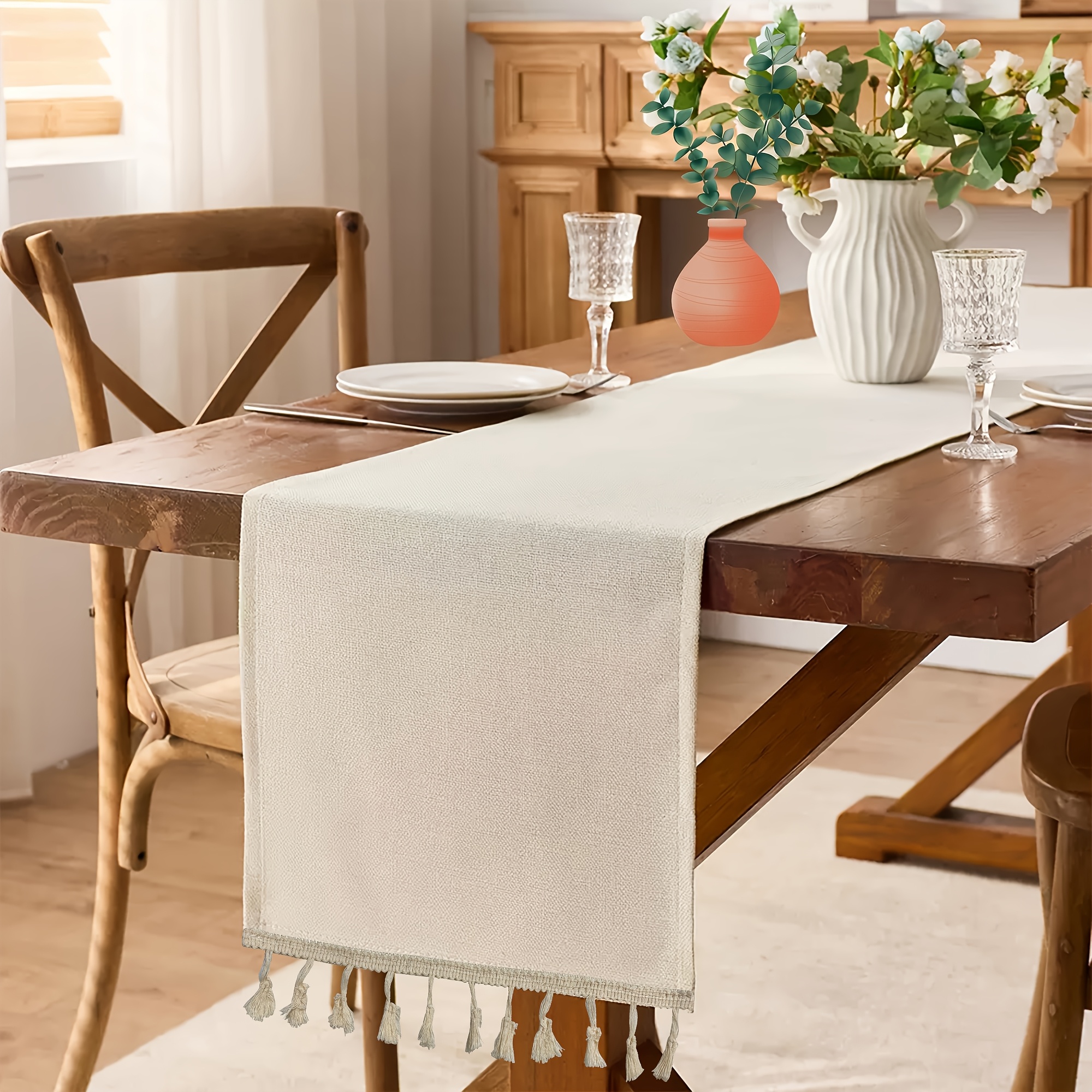 TEMU 1 pz/Runner da , tovaglia in lino e tela di iuta per tavolino da t癡, tovaglia spazzolata, tovaglia per cucina, tavolo da , decorazione per la