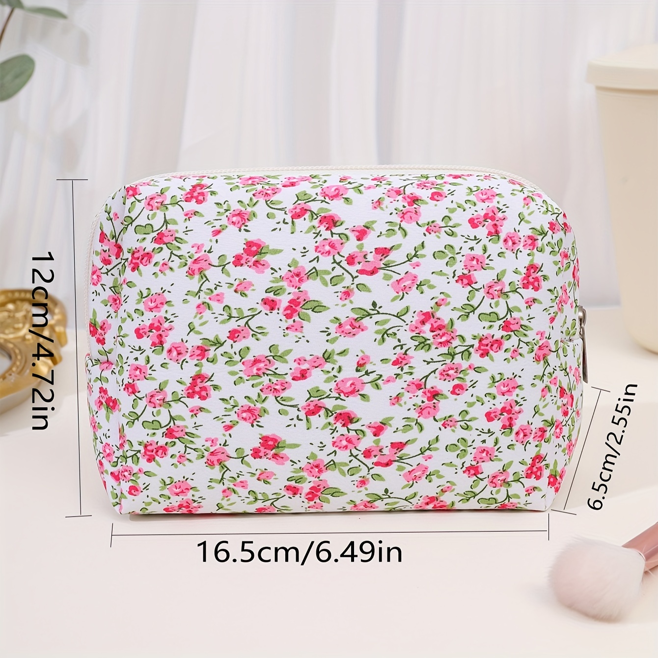 

Floral Makeup Bag, Scent-free Polyester Cosmetic Pouch For Travel & Daily Use, Small , 1pc