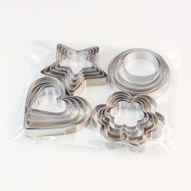 TEMU 20pcs Stainless Steel Cookie Mold Stainless Steel Baking Mold Five-pointed Star Heart Flower Circle Tiramisu Cake Mousse Ring Kitchen Baking Diy