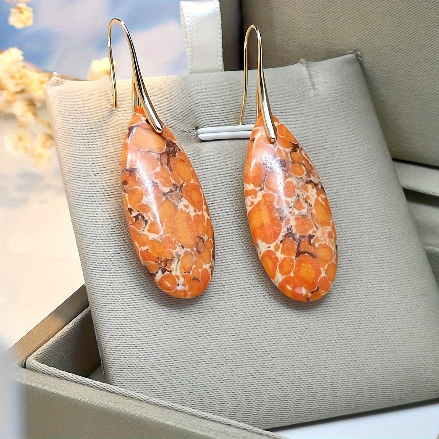 TEMU Bohemian Stone Teardrop-shaped Colorful Artistic Vintage Classic Women's Earrings