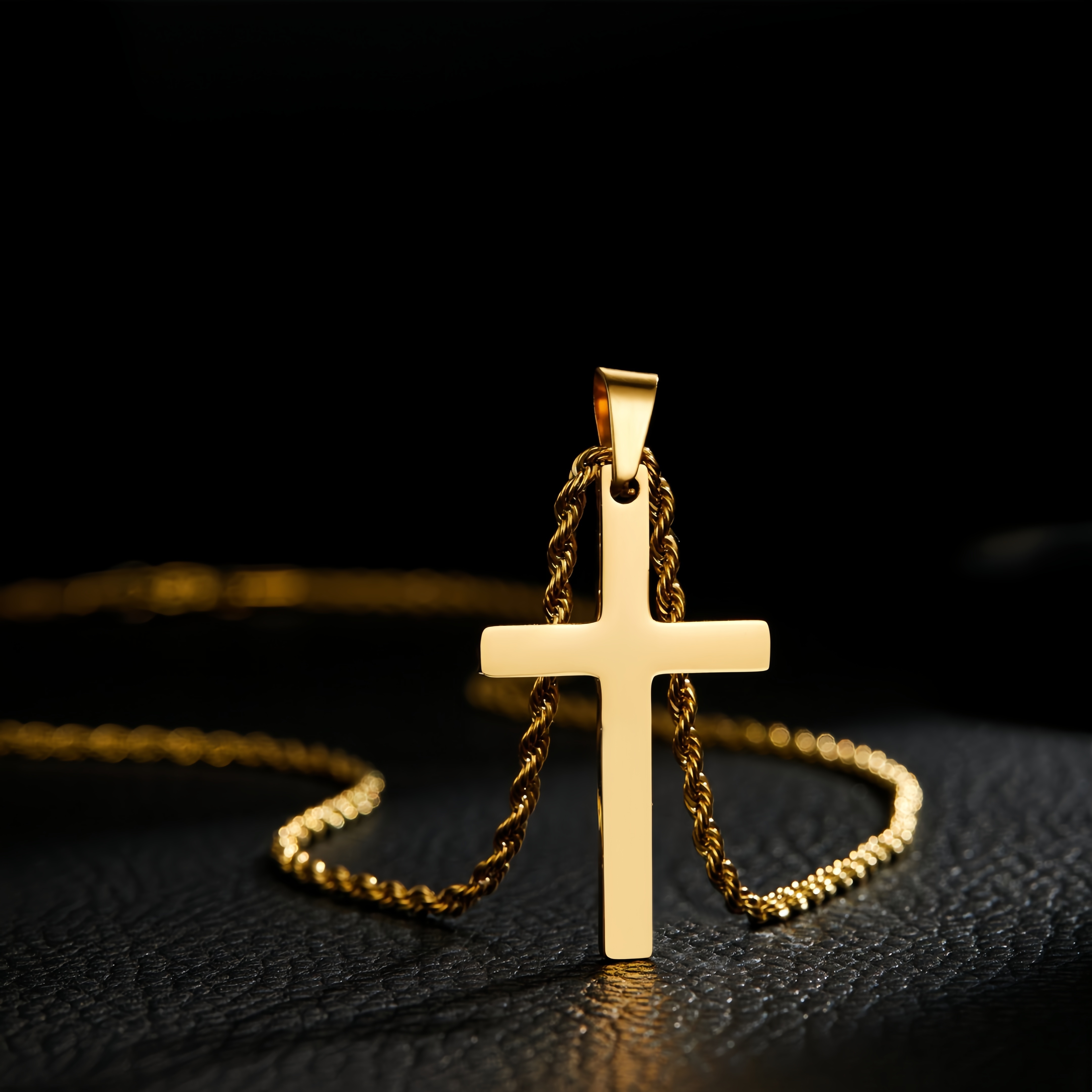 Image of Men's 201 Stainless Steel Cross Pendant Necklace, Christian Cross Pendant With 201 Stainless Steel Twisted Rope Chain, Approximately 60cm, Cross Necklace Jewelry Gift
