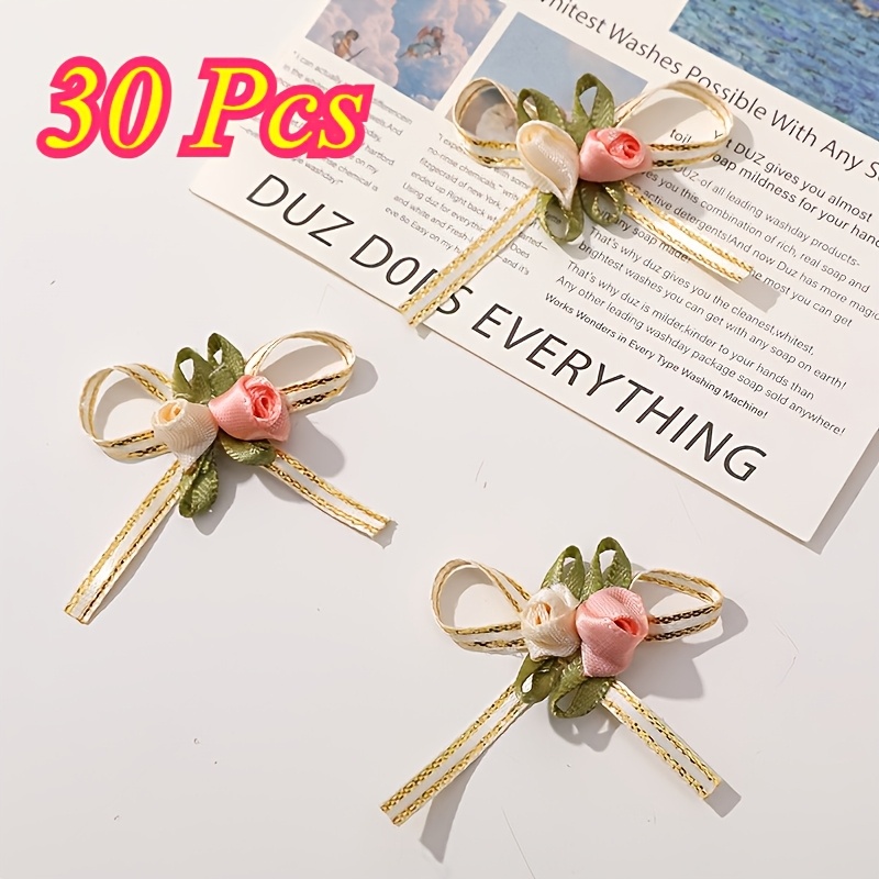 E-shop 30/60 Stück elegante Rosen-Schleifen mit Blumenverzierungen – Polyester, gemischte Farben für DIY-Bastelarbeiten Geschenkverpackung – ideal für