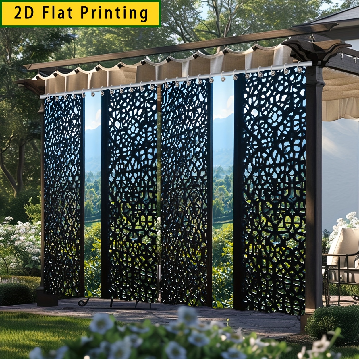 TEMU 2pcs 2d Flat Print 180x180cm/70.87x70.87in, Autumn Winter Outdoor Curtains, Carved Window Lattice Chinese Vintage Style Printed Pattern Blackout