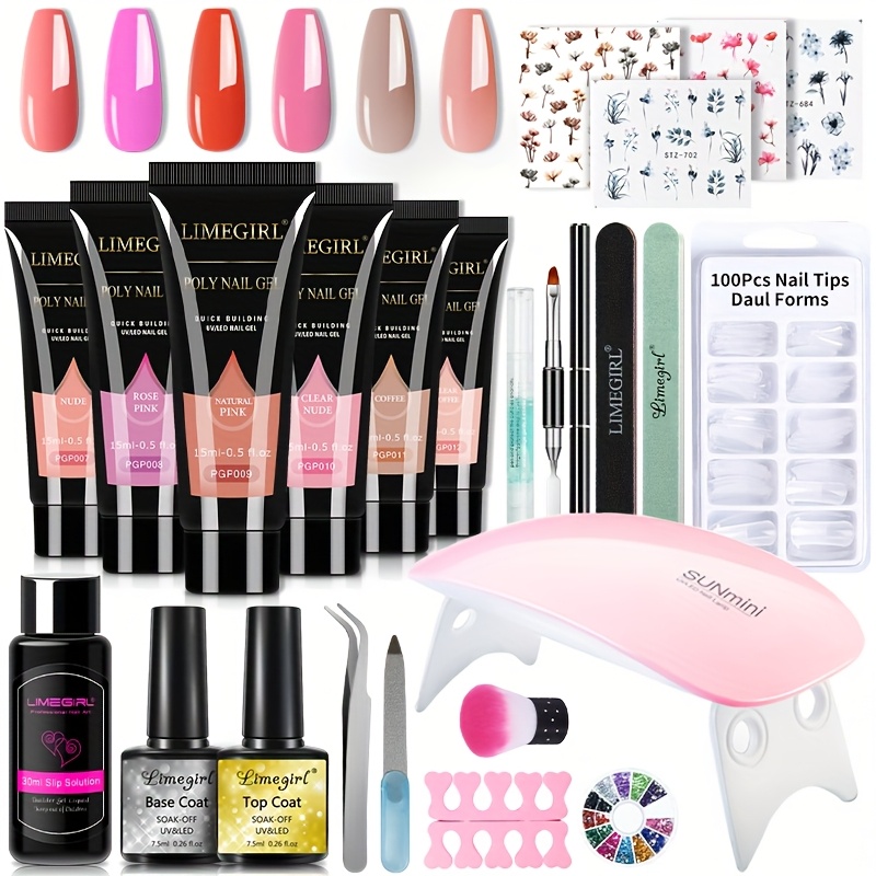 TEMU Nail Gel Kit With Uv Led Gel Kit, Poly Gel Kit With Slip Solution, Complete Nail Tools, Integrated And Suitable For Beginners