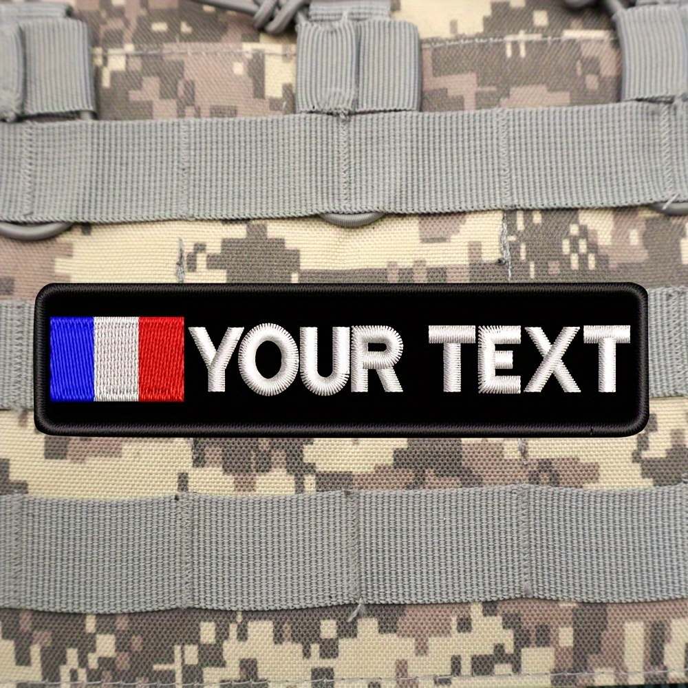 

Custom French Flag Embroidered Patch With Name - & Loop Badge For Clothing And Backpacks, Black