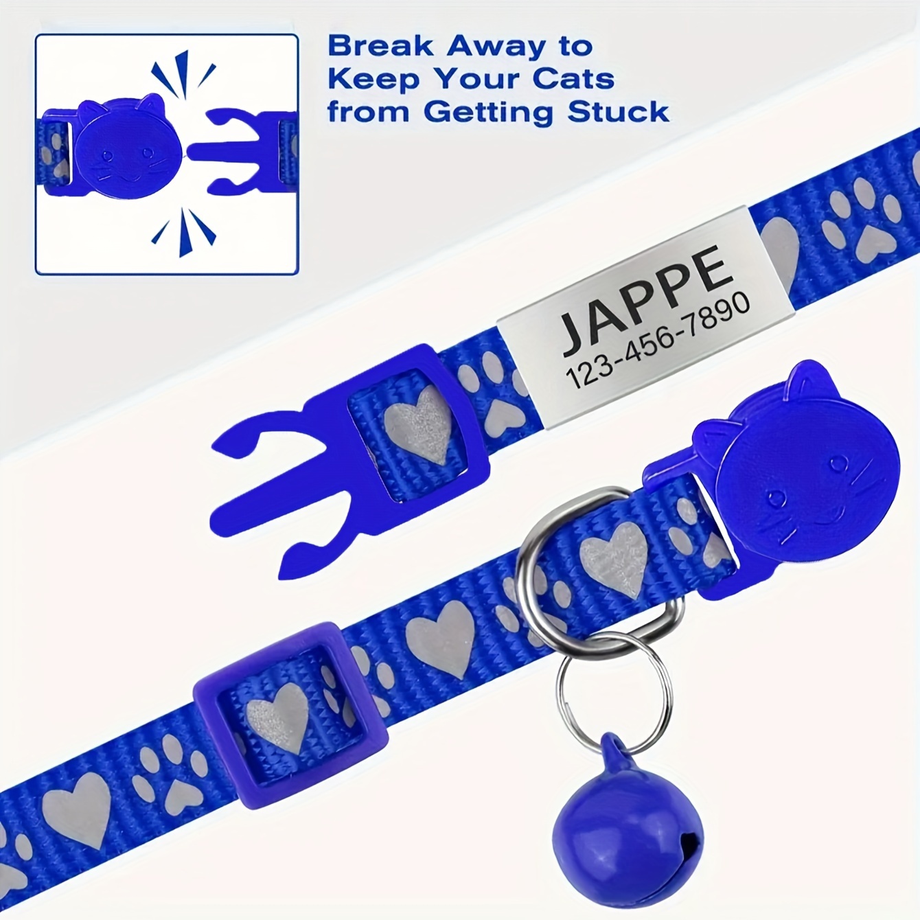 Custom Heart Palm Print Reflective Pet Collar with Safety Buckle