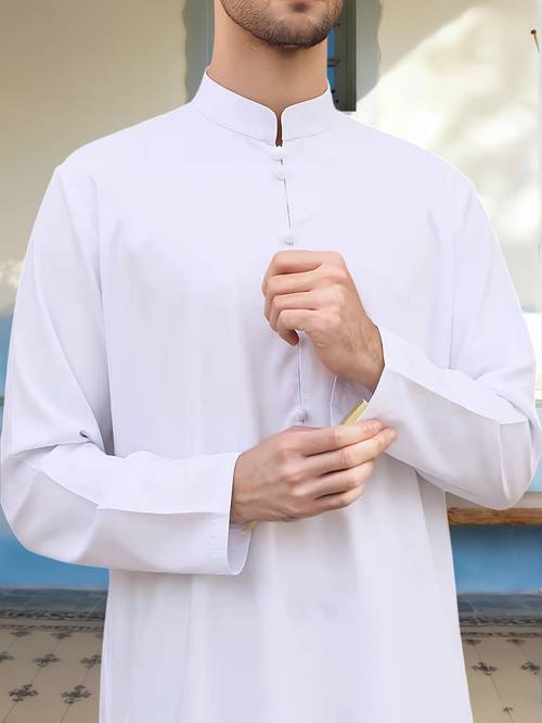 middle eastern traditional casual mens outerwear mens traditional moroccan robe saudi arabian traditional attire stand up collar solid color half opening front traditional islamic robe suitable for ramadan eid al fitr eid al eid al