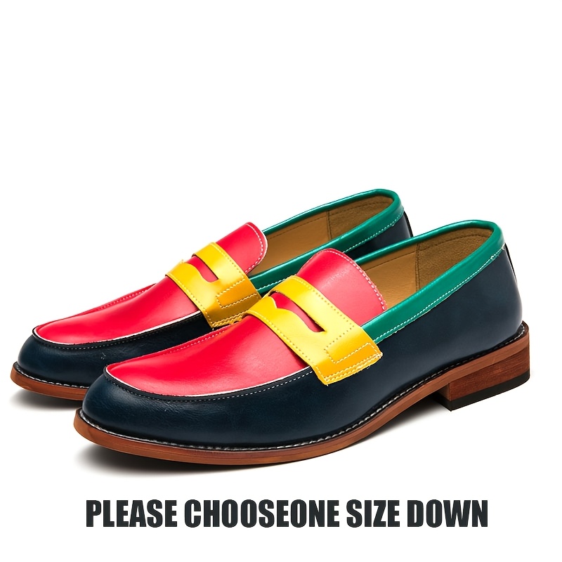 TEMU Men's Contrasting Penny Loafers, 1pc Color Blocking Casual Shoes, Low Cut Flat Bottomed Fashionable Party Men's Shoes, All Season Universal,