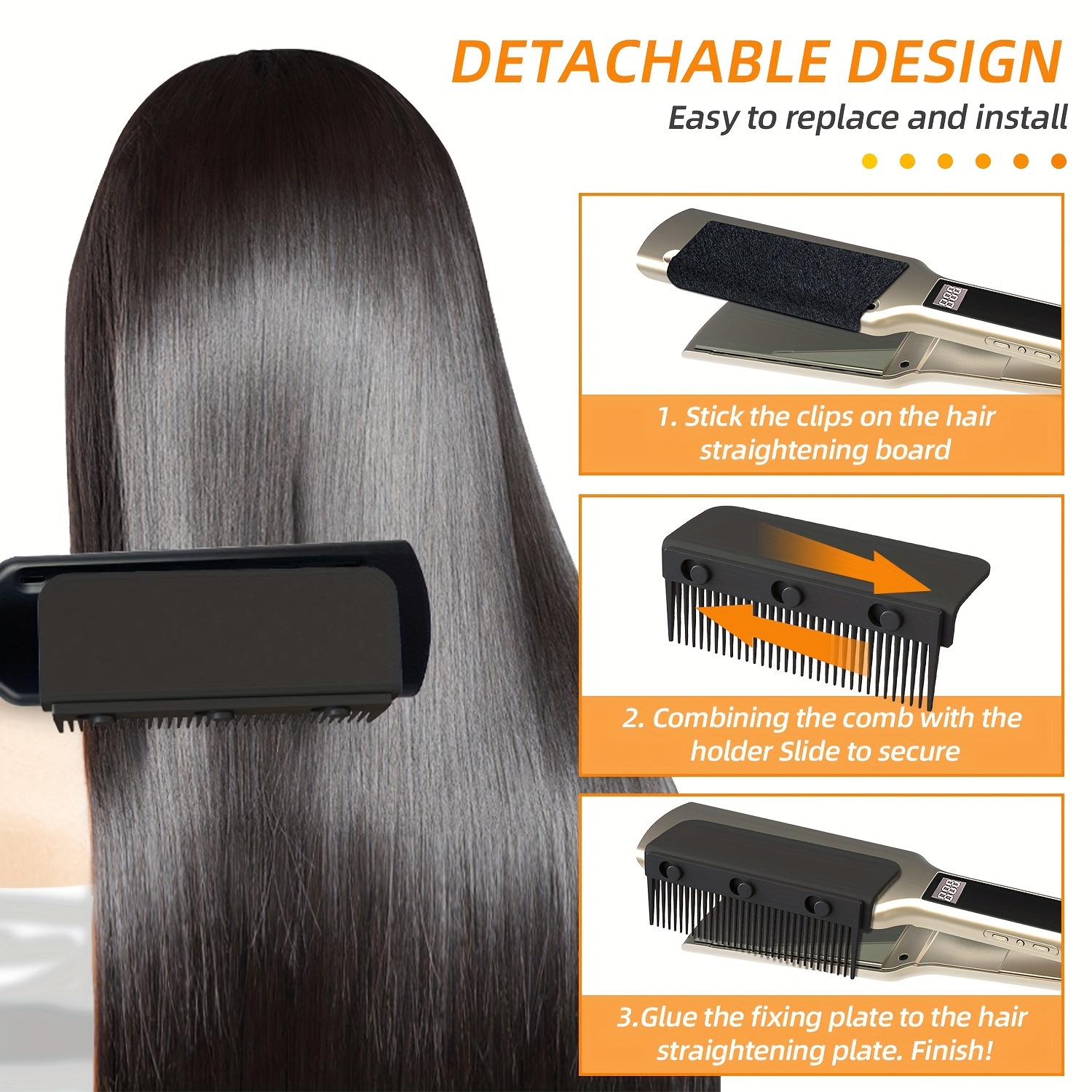 

1pc Professional Hair Straightening Comb With Detachable Attachment - Abs Plastic, Ideal For All Hair Types