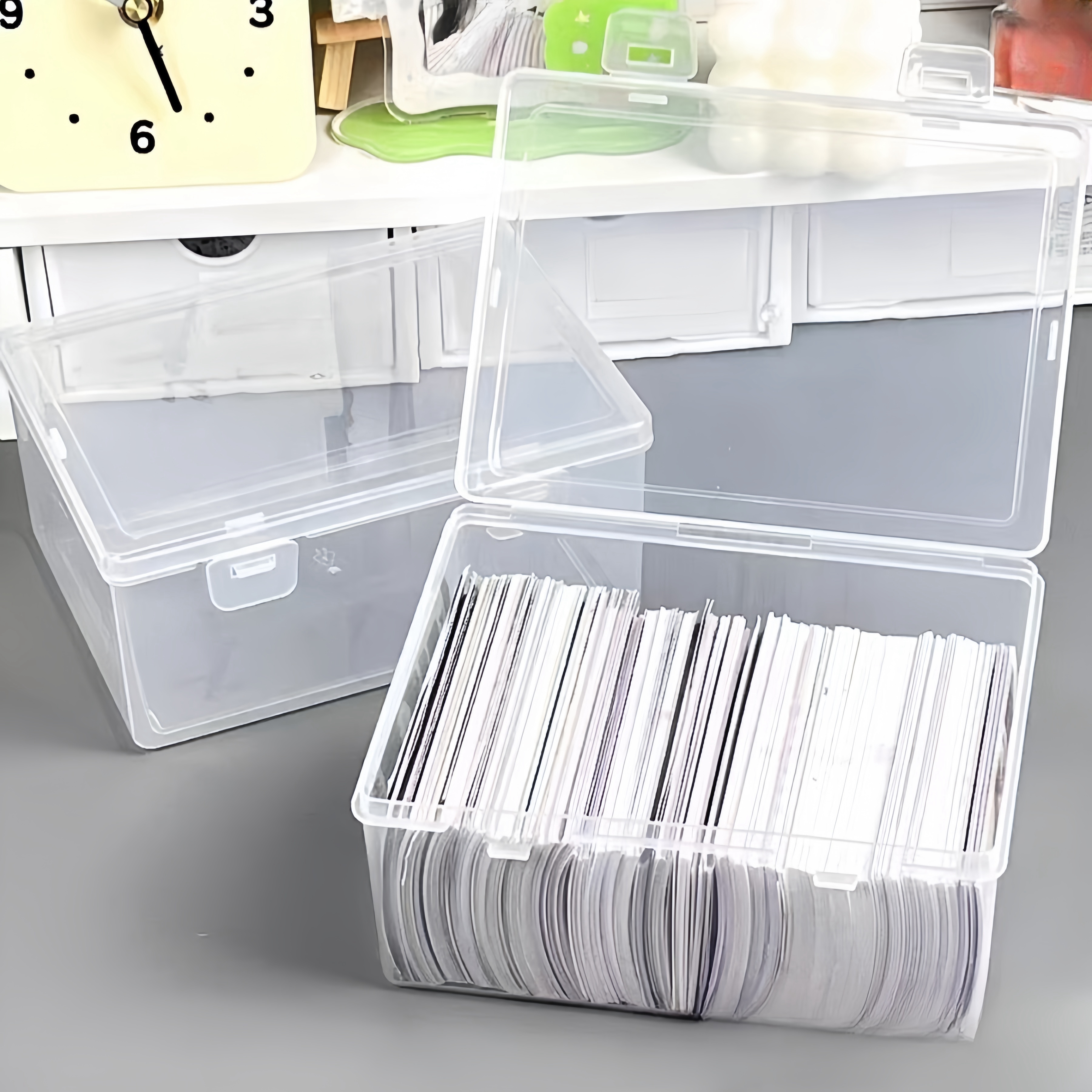 

2pcs Stackable Transparent Storage Boxes With Lids - Large Capacity, Design For Cards, Stationery & Cosmetics - Desk, Drawer & Cabinet Organization, Baskets, Bins & Containers For