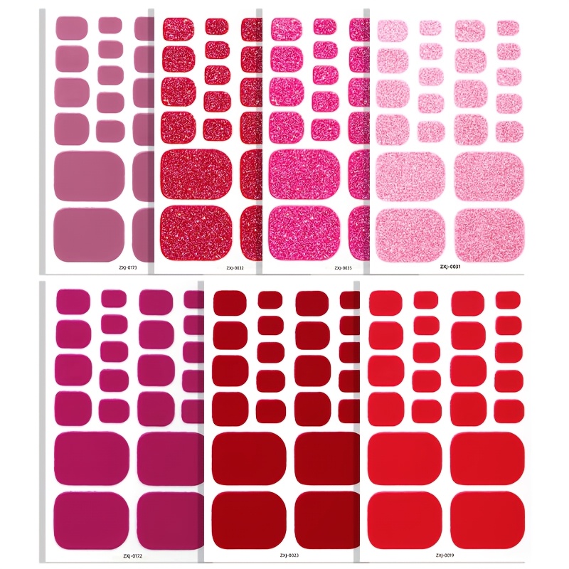 Image of 7 Sheets Full Toe Nail Wraps, Summer Red And Pink Glitter Nail Stickers, Warm And Elegant, Easy To Create A Fashionable Manicure, Suitable For Ladies And Home Party Nail Art Supplies