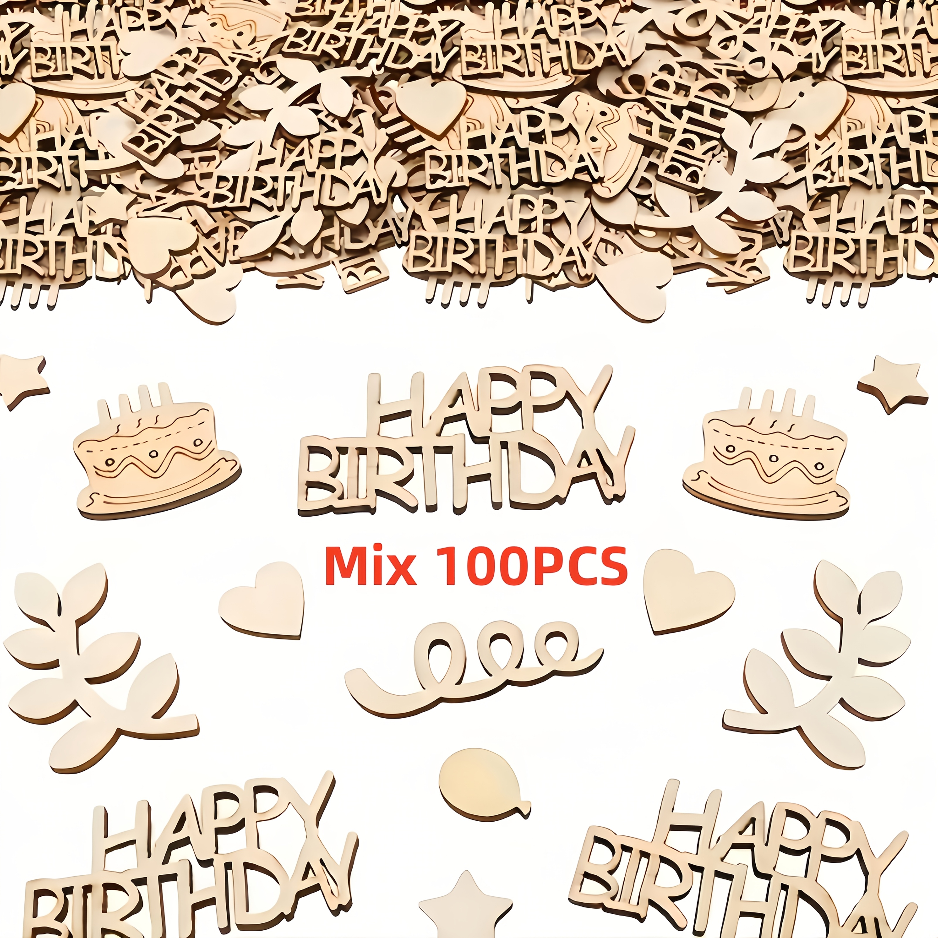 Image of Mix 100pcs, Wooden Small Cake Hearts And Leaves, Chips, Diy Handmade Project Materials, Suitable For Making Birthday Card Decoration Materials, Wooden Photo Decoration Props