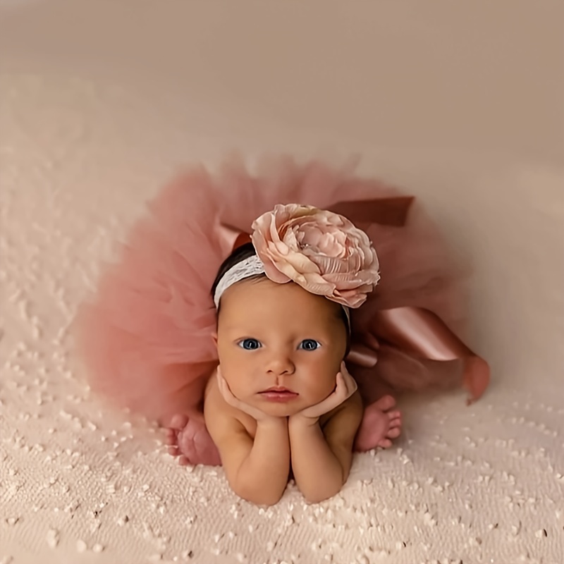 set rose golden tulle baby ballet skirt headband newborn Temu