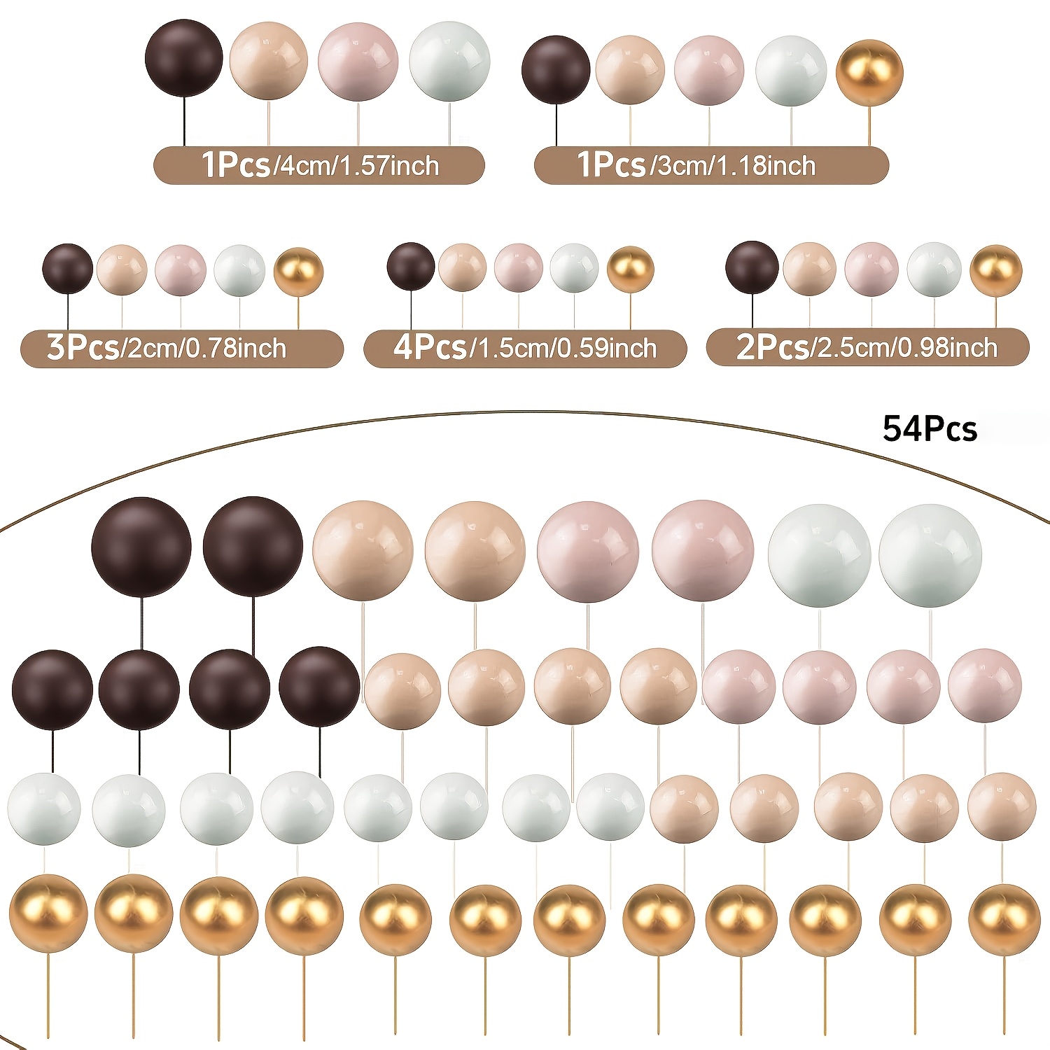 TEMU 54pcs Ball Cake Picks Colorful Ball Shaped Cake Topper Pearl Balls Cupcake Cake Insert Topper For Birthday Party Decoration Supplies Dark Brown
