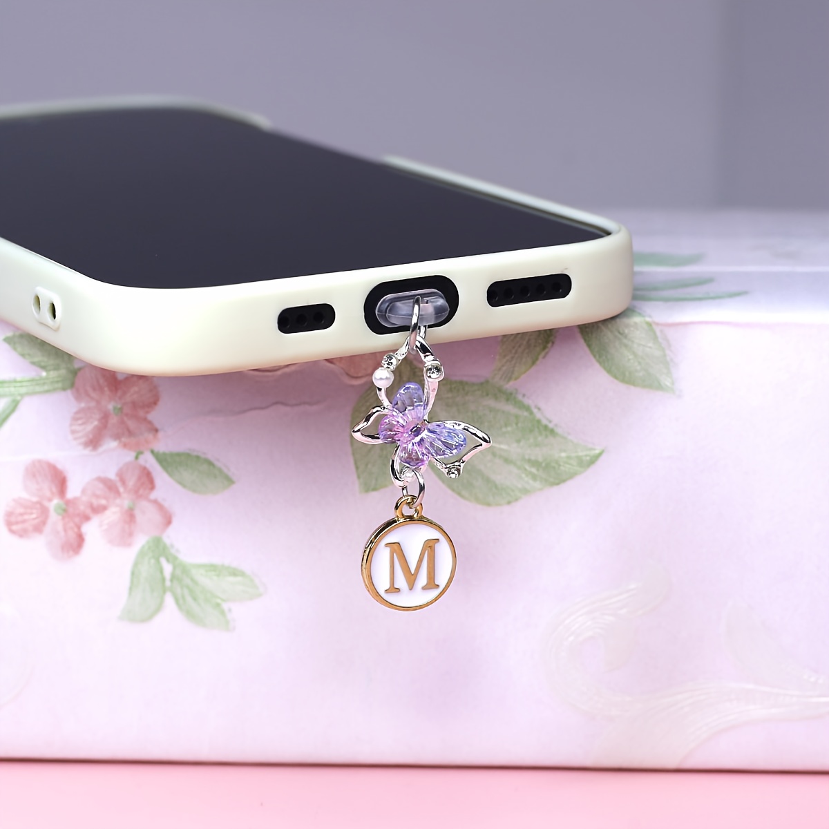 TEMU Exquisito colgante antipolvo para teléfono móvil con combinación de mariposas y de diamantes de , decoración creativa y para accesorios de