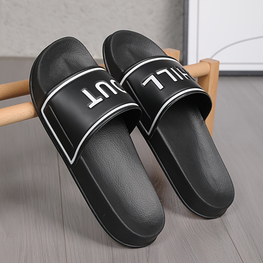 

Men's Alphabet Design Slides, Non Slip Quick-drying Open Toe Slippers For Indoor Outdoor Walking And Bathroom Shower, Men's Summer Beach Slides