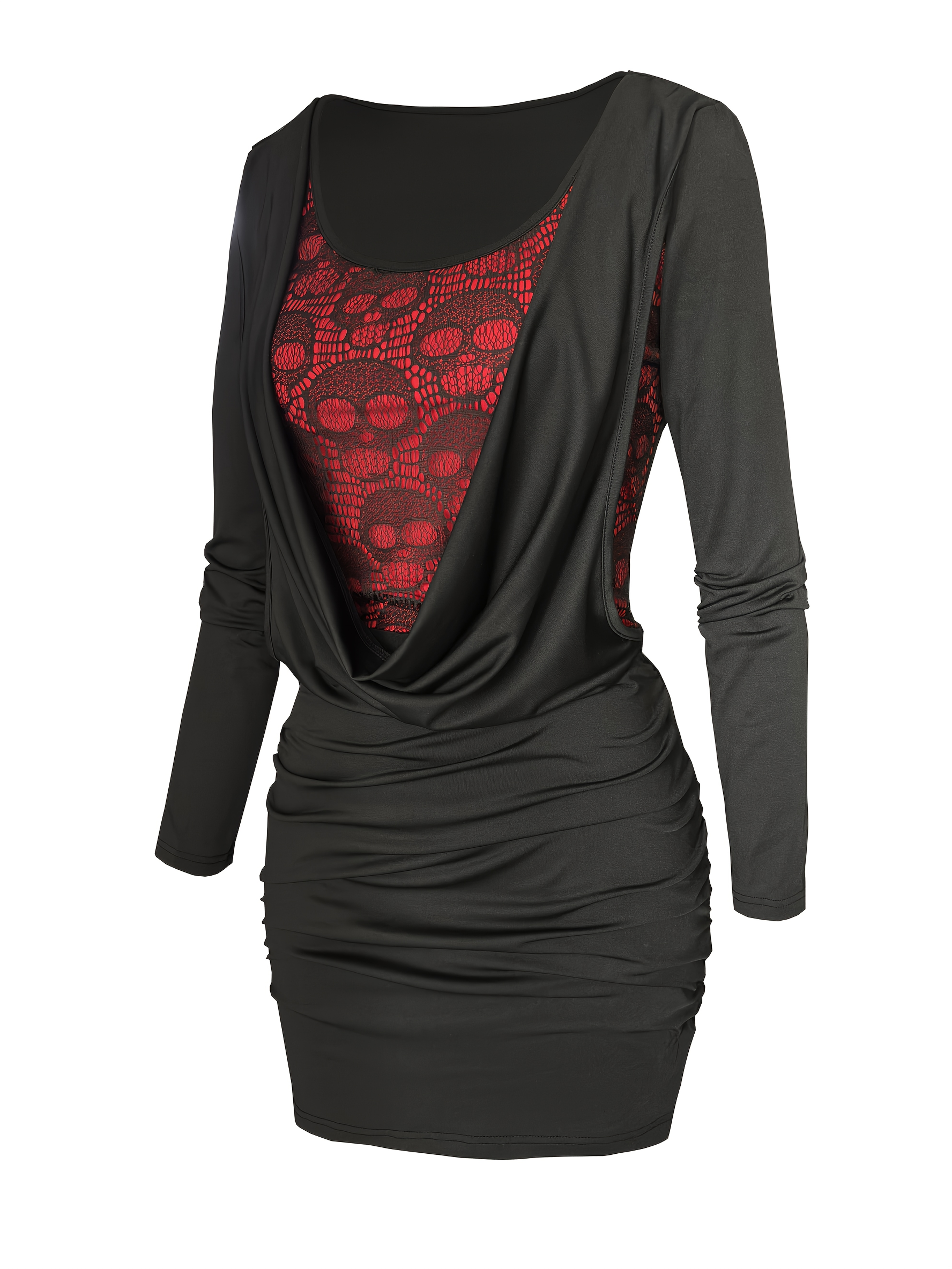 red dress with black mesh overlay - Hungary
