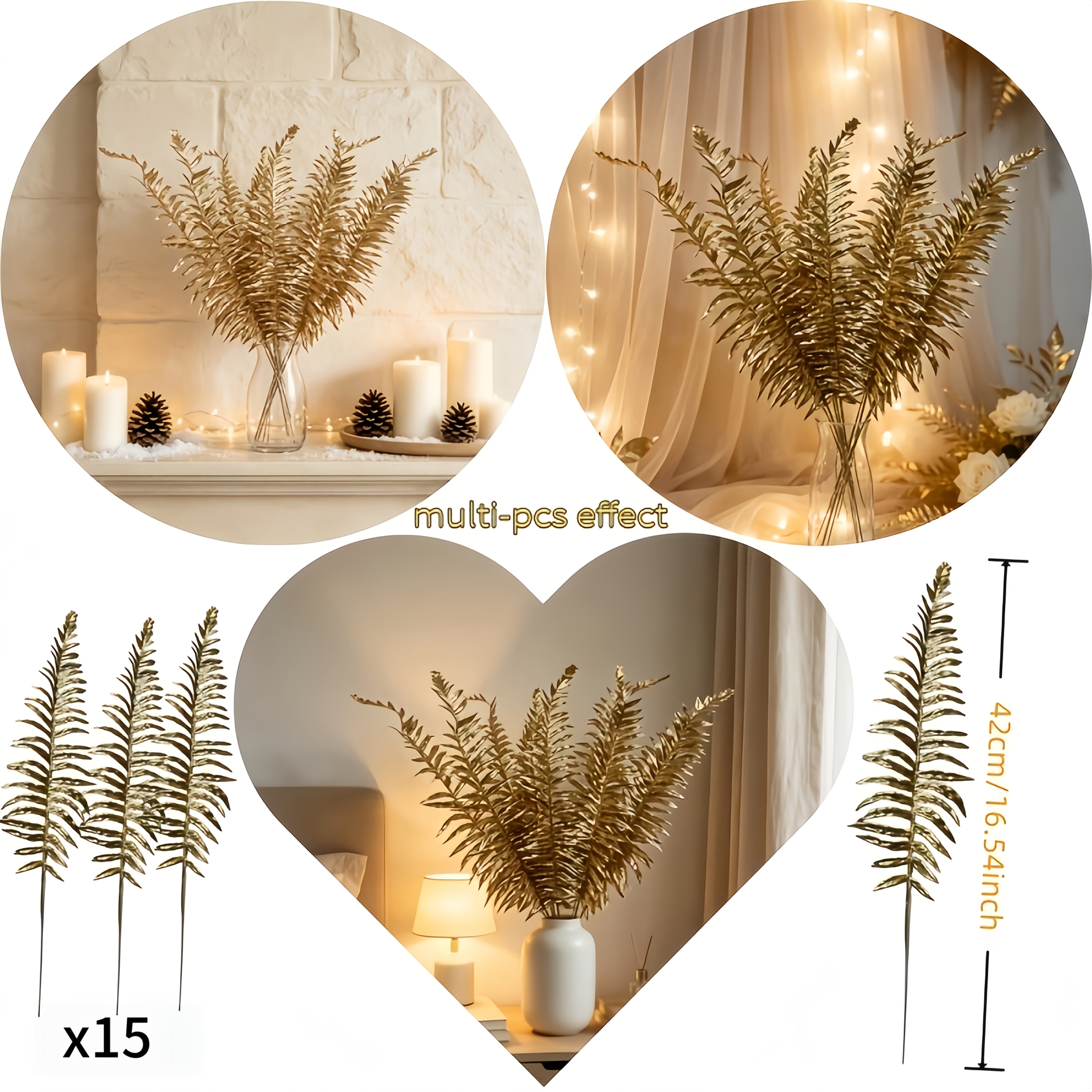 TEMU Lot de 15 feuilles de palmier réalistes, fausses fleurs haut de gamme antioxydantes au réaliste, ornements de simulation d'arrangement floral,