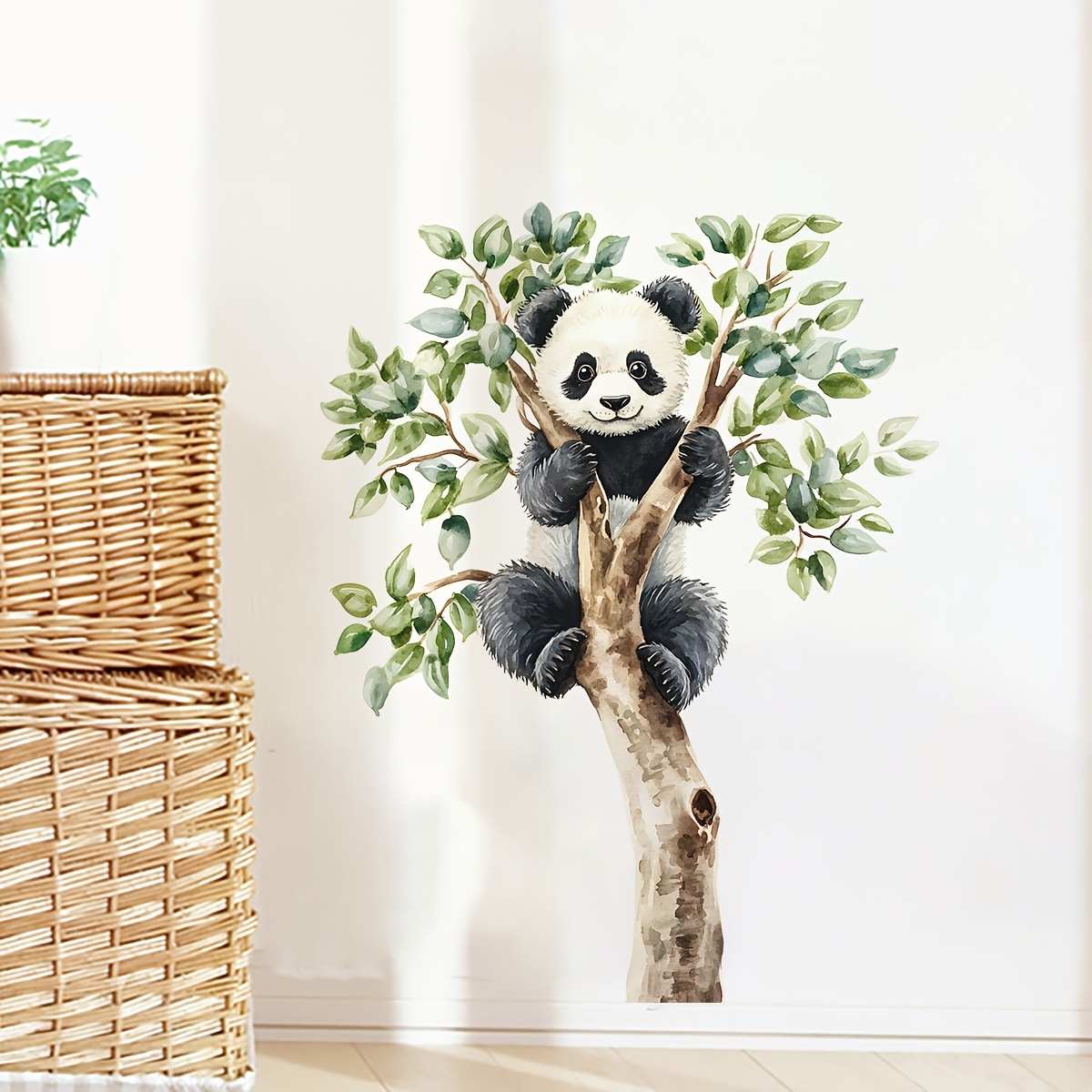 1pc Modern Panda Climbing Tree Wall Sticker, Self-adhesive Pvc Decal, Suitable For Bedroom And Living Room Decor, Irregular Shape, Single Use