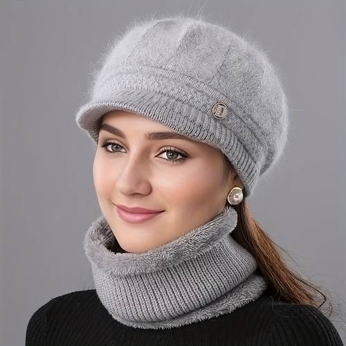item picture 2pcs warm hat and scarf set autumn winter additions retro elegant for daily casual wear