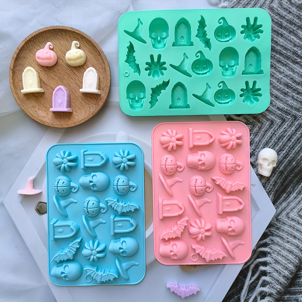 

3pcs Silicone Baking Molds Set - Pumpkin, Gravestone, Spiderweb, Skeleton, Hat Shapes For Chocolate, Candy, Cookies, And Cake Diy Crafting