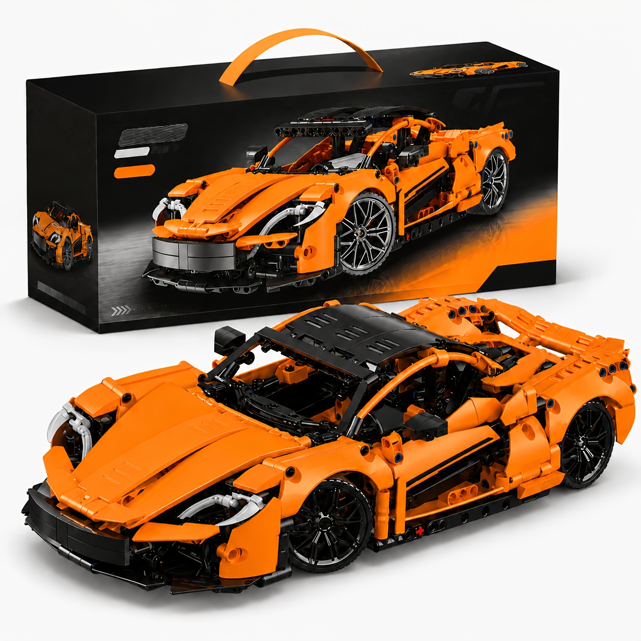 1211pcs Orange Sports Car Building Blocks Set, Diy Puzzle Assembly Toy, High Difficulty Challenge Bricks, Home Bedroom Decoration, Perfect Gift For Christmas, Birthday And Children's Day