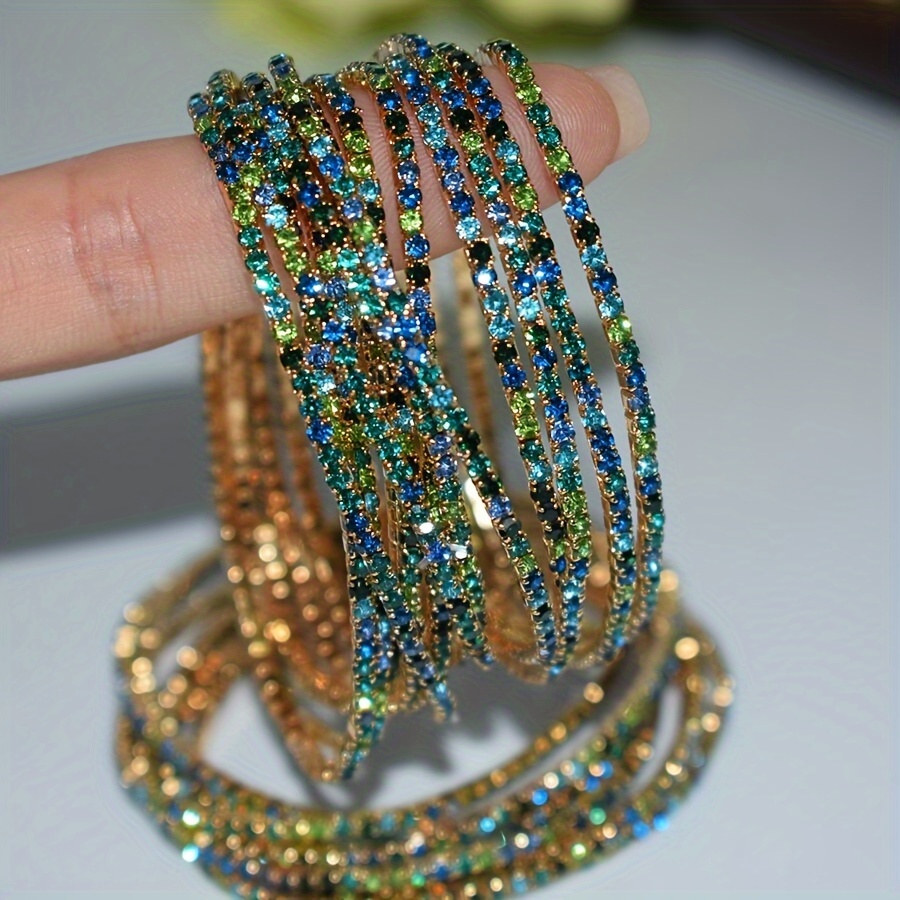 Colorful Rhinestone Studded Bracelet for Women - Pack of 5