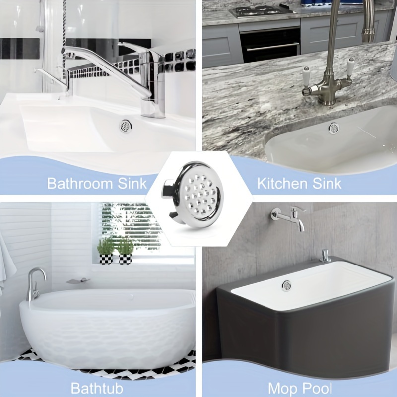 4pcs/pack Plastic Bathroom Kitchen Basin Sink, Overflow Cover Ring Insert Replacement, Chrome Hole Round Drain Cap, Basin Accessory For hotel Use
