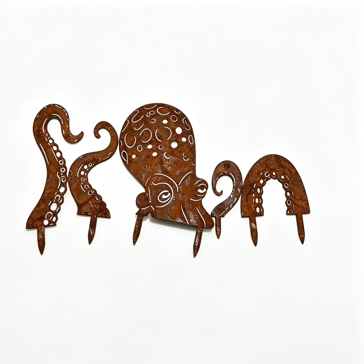 TEMU 2D Flat - 【2D Flat】 2D Flat - [2D Flat] 2D Flat-Natural Rost-Punktierter 'Retro 5-teiliges Metall Oktopus Outdoor Erdspieß Ornament Dekor, Used