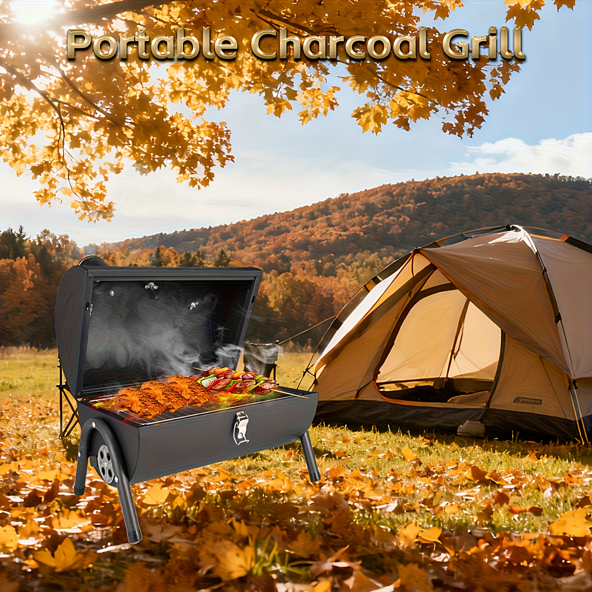  portable charcoal grill multi functional metal bbq with lacquered wooden handle and kickstand ideal for camping backyard parties picnics and travel camping grill rustic charcoal grill sturdy charcoal charcoal grill Product details 6