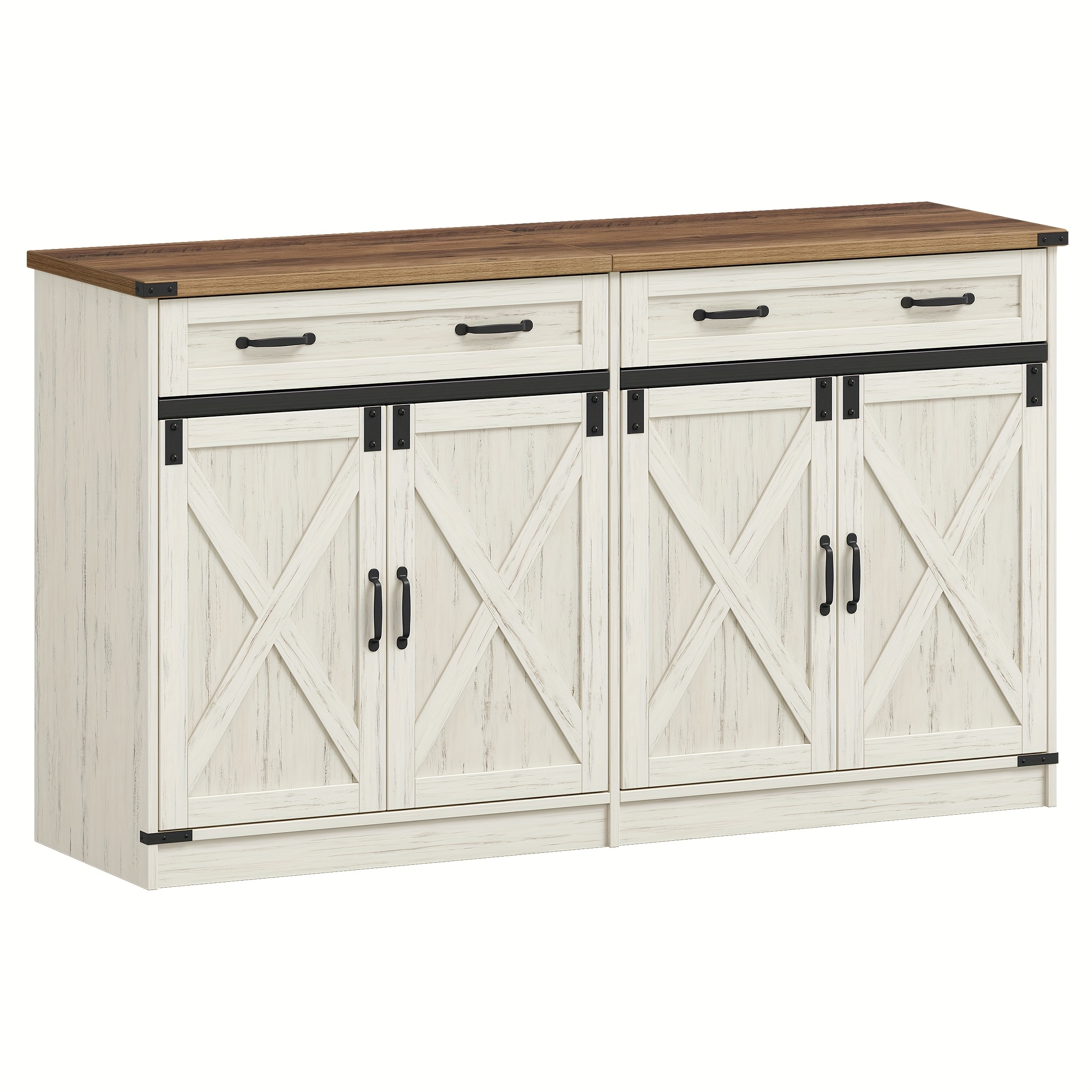 Image of Kitchen Cabinet, Sideboard With 1 Drawer, Storage Cabinet With 2 Doors, Adjustable Shelves, Country House Style, Kitchen, Living Room, 40 X 140 X 80 Cm, -white