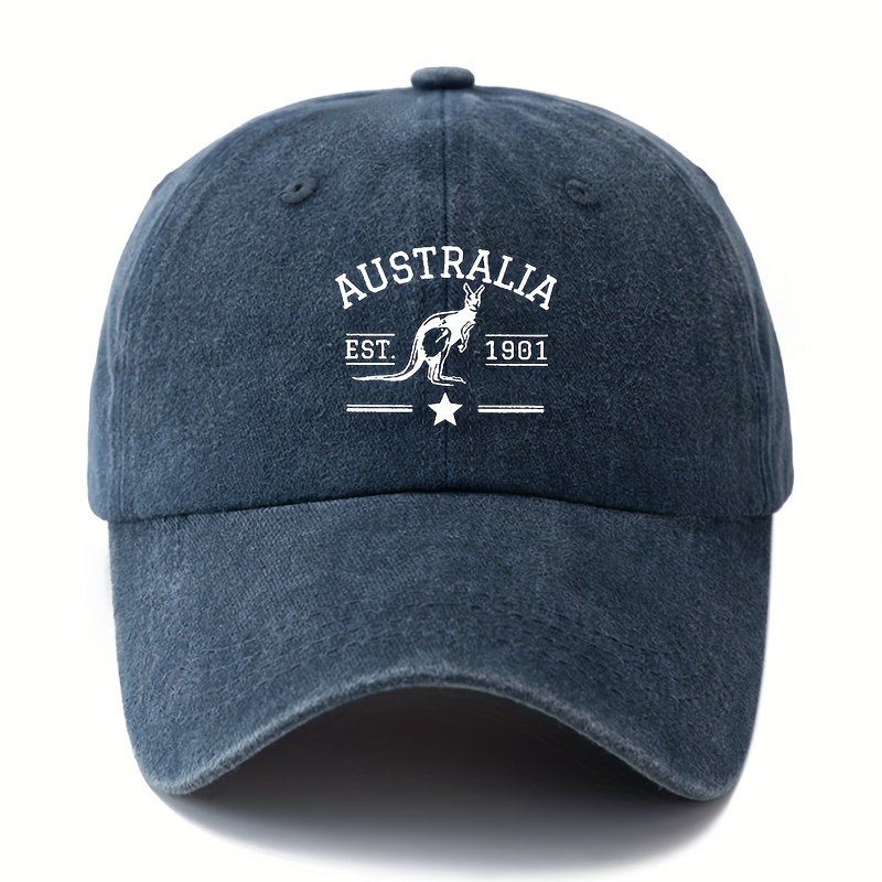 TEMU 100% Polyester Fiber, A Stylish And Versatile Baseball With Printed Australian Letters, Featuring Retro Kangaroo Design. This Lightweight,