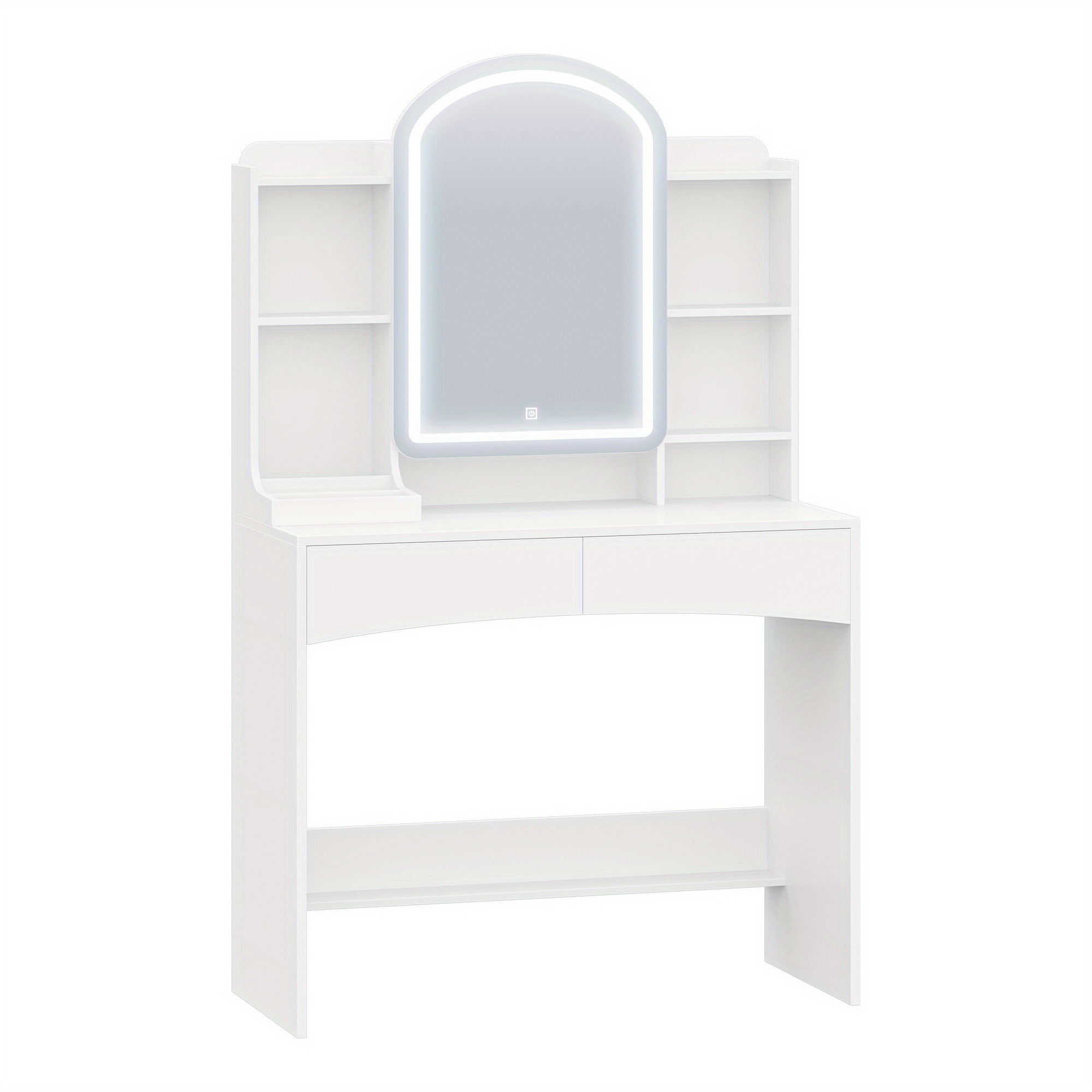 Image of Jewelry Cabinet, Dressing Table With Led Lighting, Large 90cm Table Top, Dresser With Arched Round Mirror, Hidden Jewellery Organiser , 3 Colours, White, Jewelry Armoires