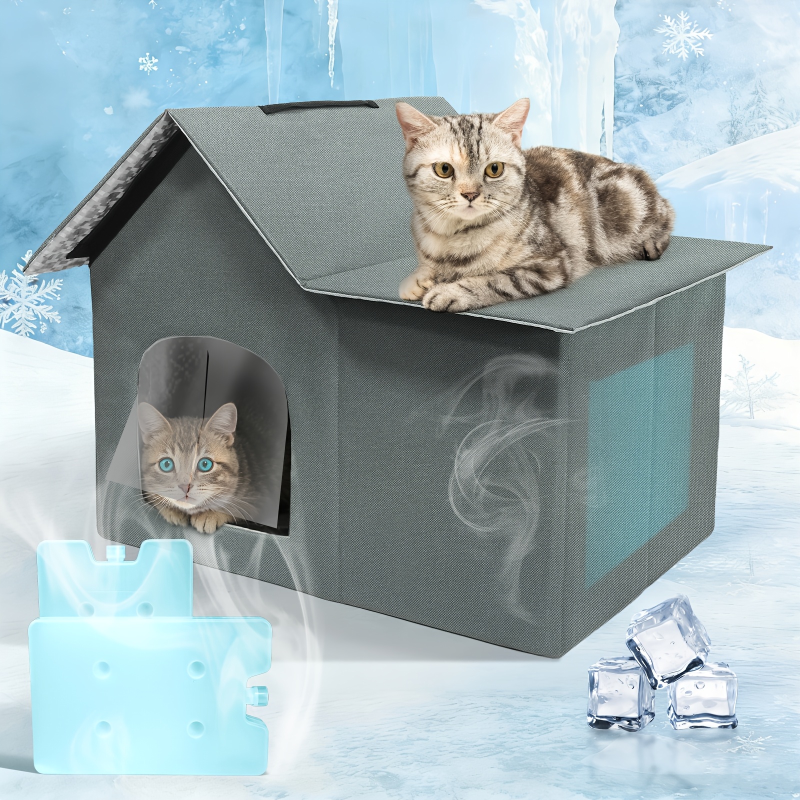 TEMU Cooling Pet Bed, Indoor Pet With 2 Built-in Ice Packs And Aluminum Foil Insulation. Foldable Summer Shelter For Cats And Puppies