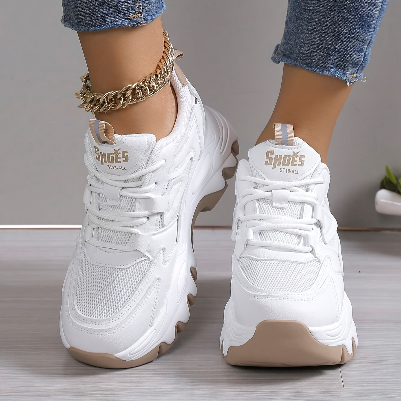Image of Women's Casual Sports Shoes Retro Street Outdoor Walking Travel Lace Chunky Platform Sole Women's Athletic Dad Shoes, Women Shoes, Sneakers