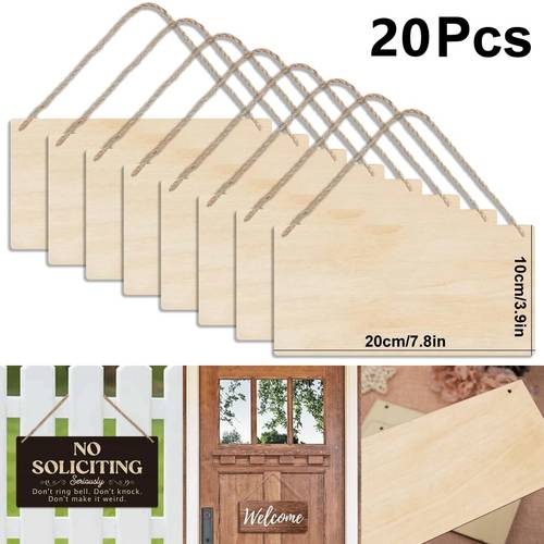 10 20pcs unfinished wood sign blanks rectangle hanging pre drilled craft projects wooden sign with rope door wall art decor 3 94x7 87 inch
