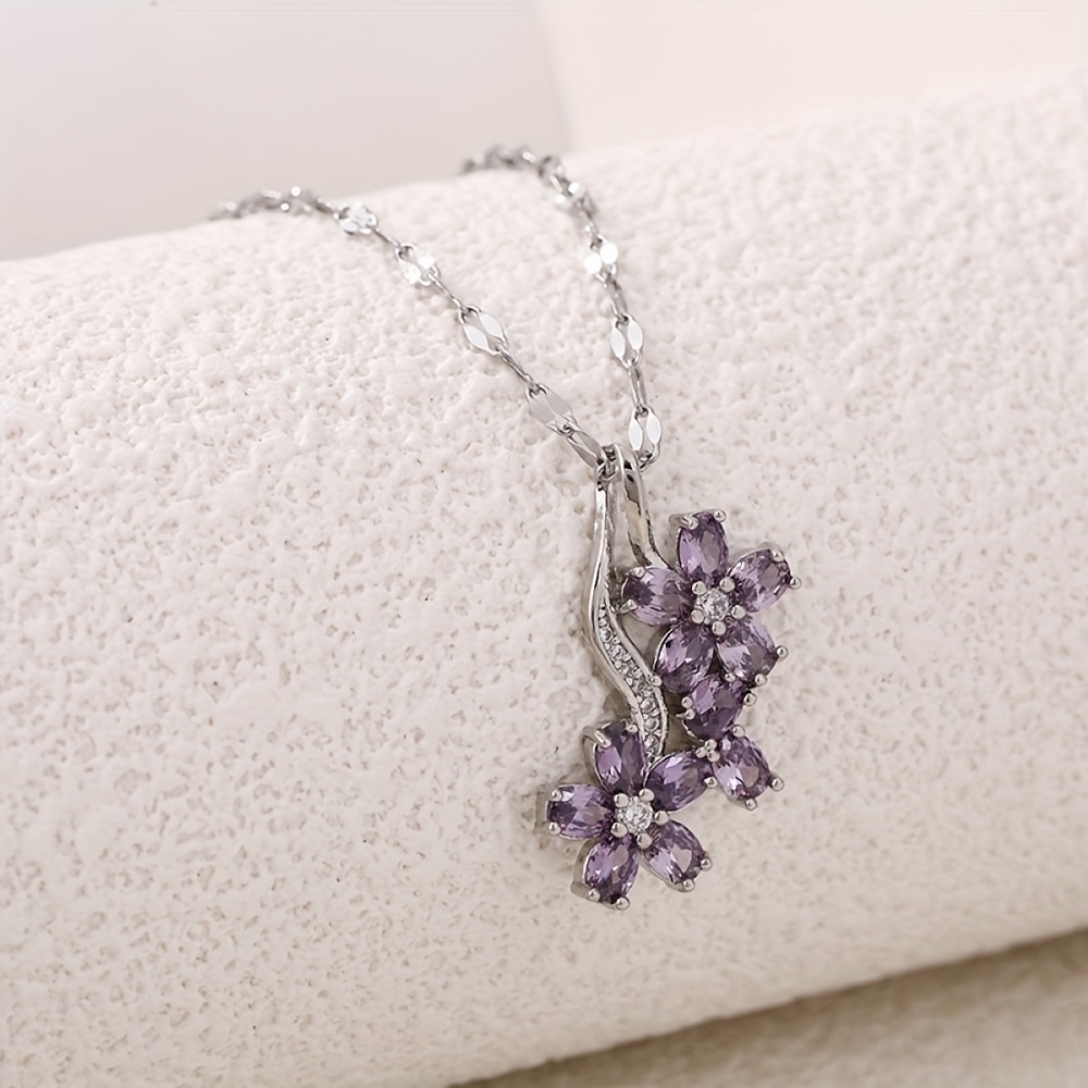 

Fashionable Amethyst Flower Pendant Necklace, Personalized Style Gemstone Flower Pendant, Style, Necklace For Birthday Party Gifts, Surprise Gift For Family