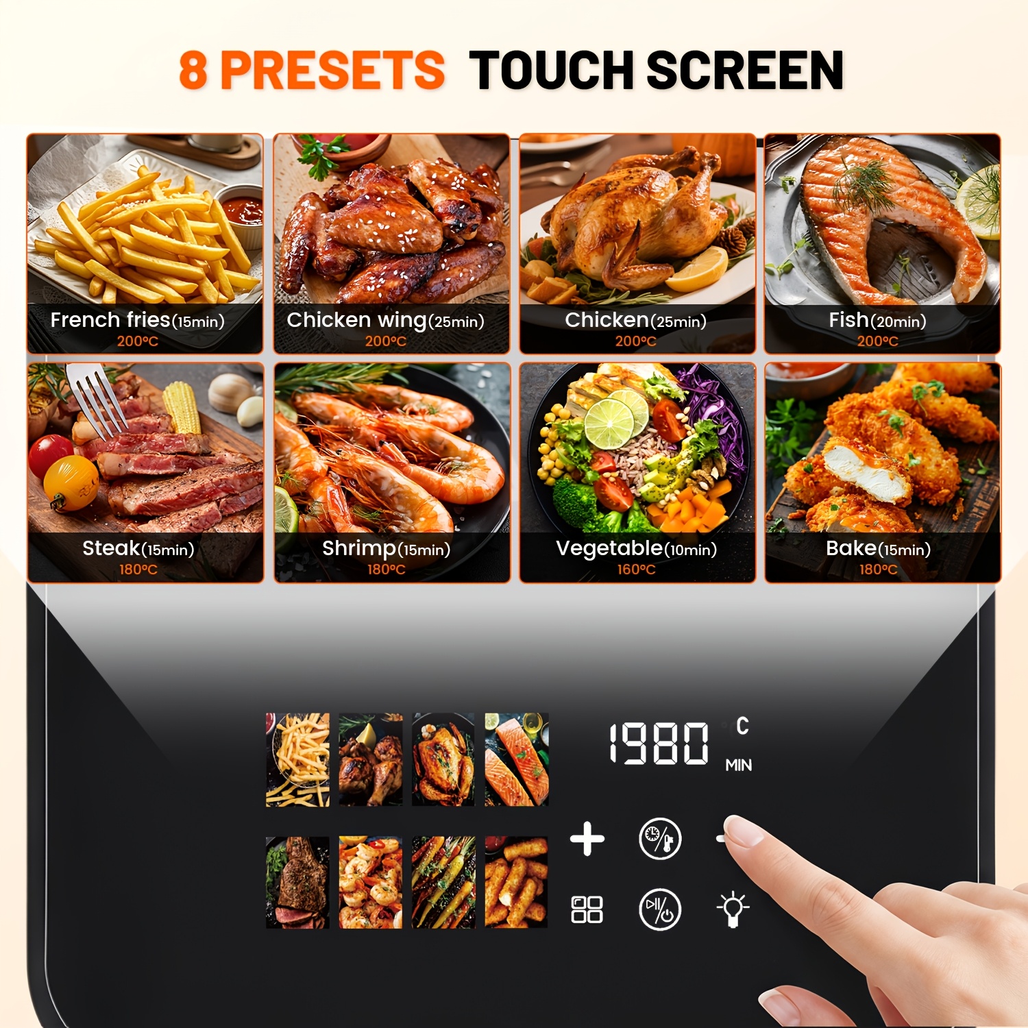 5L Air Fryer with 8 Smart Digital Menu Programs