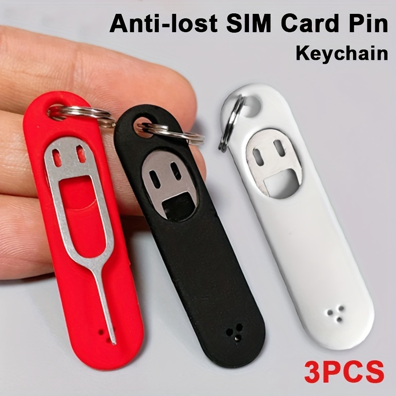 

3-pack Silicone Sim Card Ejector Tool Keychain, Anti-lost Smartphone Tablet Tray Opener Needle, Stainless Steel No-plating Key Rings, Non-braided Cute Metal Style Keychain - Red